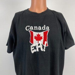 Canada EH Flag Embroidered T Shirt Vintage 2000s Black Size XL
